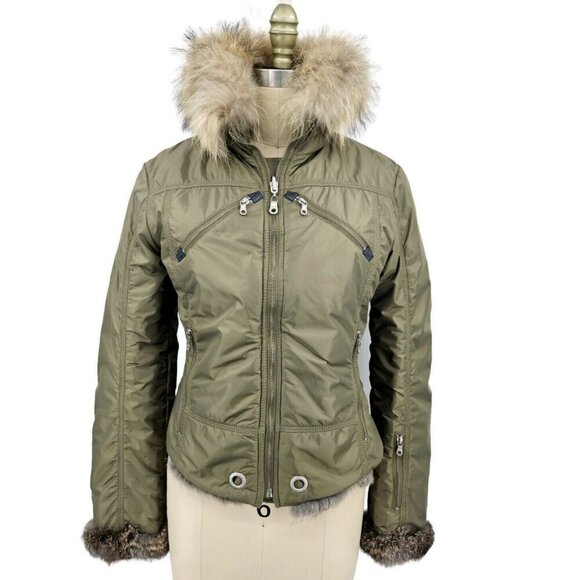 A Diamond in the Snow Jacket Womens 6 Fur Reversible Olive Green - Picture 1 of 9